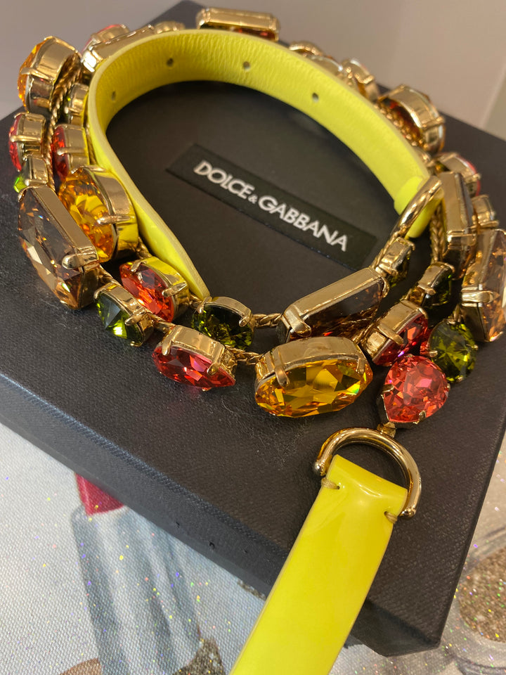 DOLCE &amp; GABBANA YELLOW GOLD MULTICOLOR CRYSTALS WAIST BELT