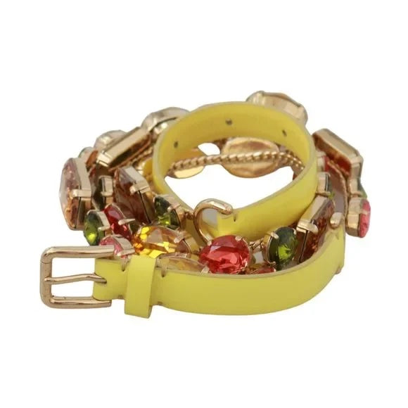 DOLCE &amp; GABBANA YELLOW GOLD MULTICOLOR CRYSTALS WAIST BELT