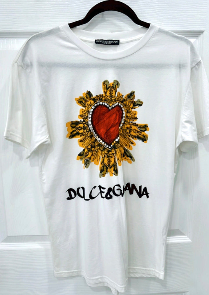 DOLCE &amp;amp; GABBANA HEART CREST PRINT T-SHIRT