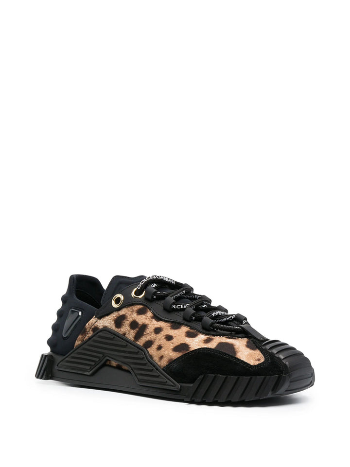 DOLCE &amp; GABBANA BLACK LEOPARD NS1 LOW-TOP SNEAKERS