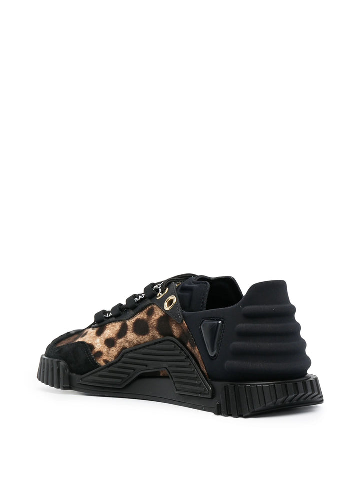 DOLCE &amp; GABBANA BLACK LEOPARD NS1 LOW-TOP SNEAKERS