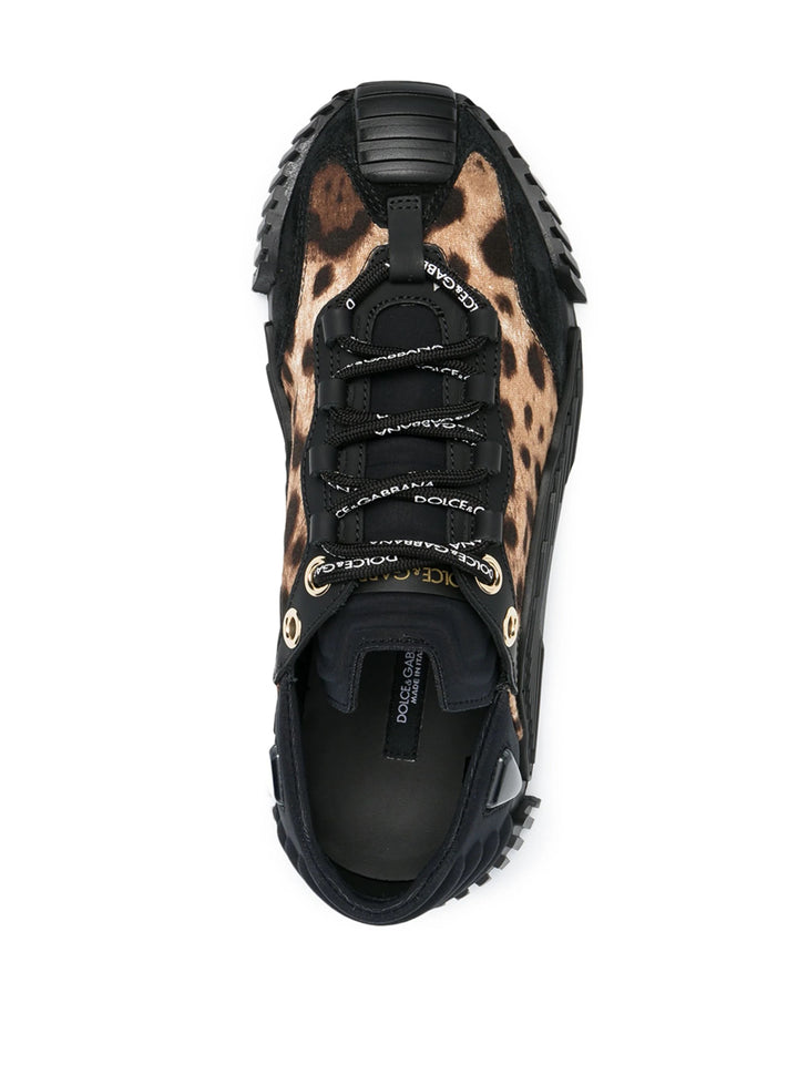 DOLCE &amp; GABBANA BLACK LEOPARD NS1 LOW-TOP SNEAKERS