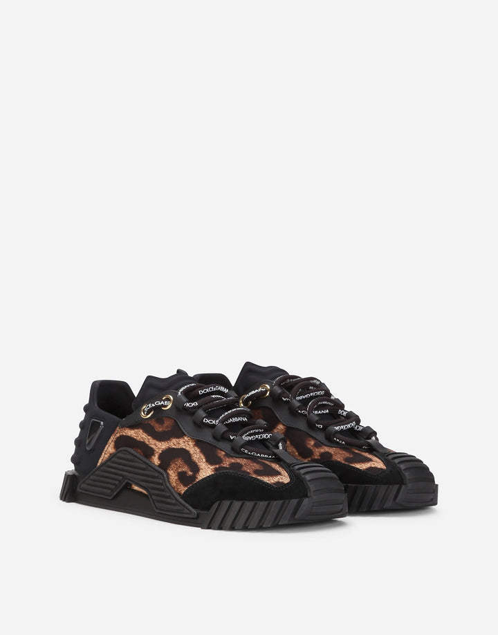 DOLCE &amp; GABBANA BLACK LEOPARD NS1 LOW-TOP SNEAKERS