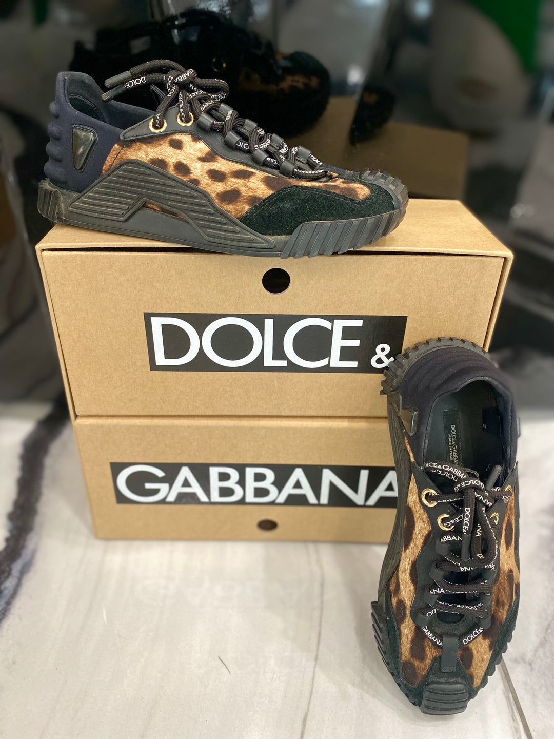 DOLCE &amp; GABBANA BLACK LEOPARD NS1 LOW-TOP SNEAKERS