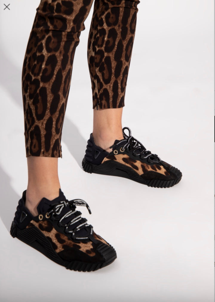 DOLCE &amp; GABBANA BLACK LEOPARD NS1 LOW-TOP SNEAKERS