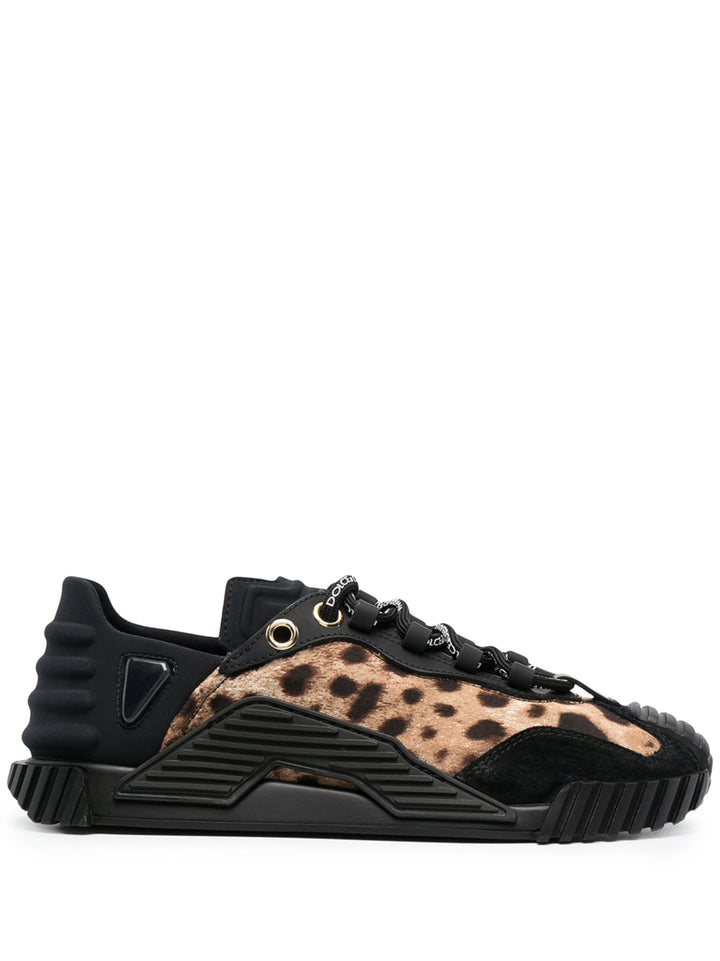DOLCE &amp; GABBANA BLACK LEOPARD NS1 LOW-TOP SNEAKERS