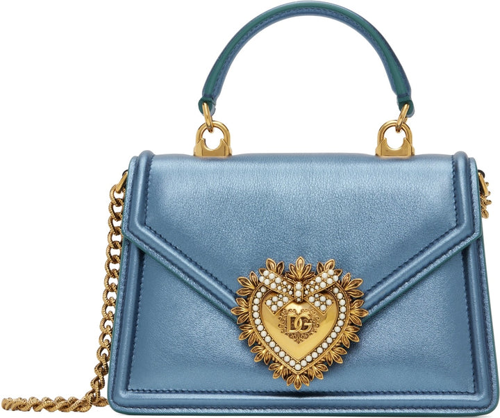 DOLCE &amp; GABBANA LAMINATED CALFSKIN DEVOTION RHINESTONE CHAIN BAG