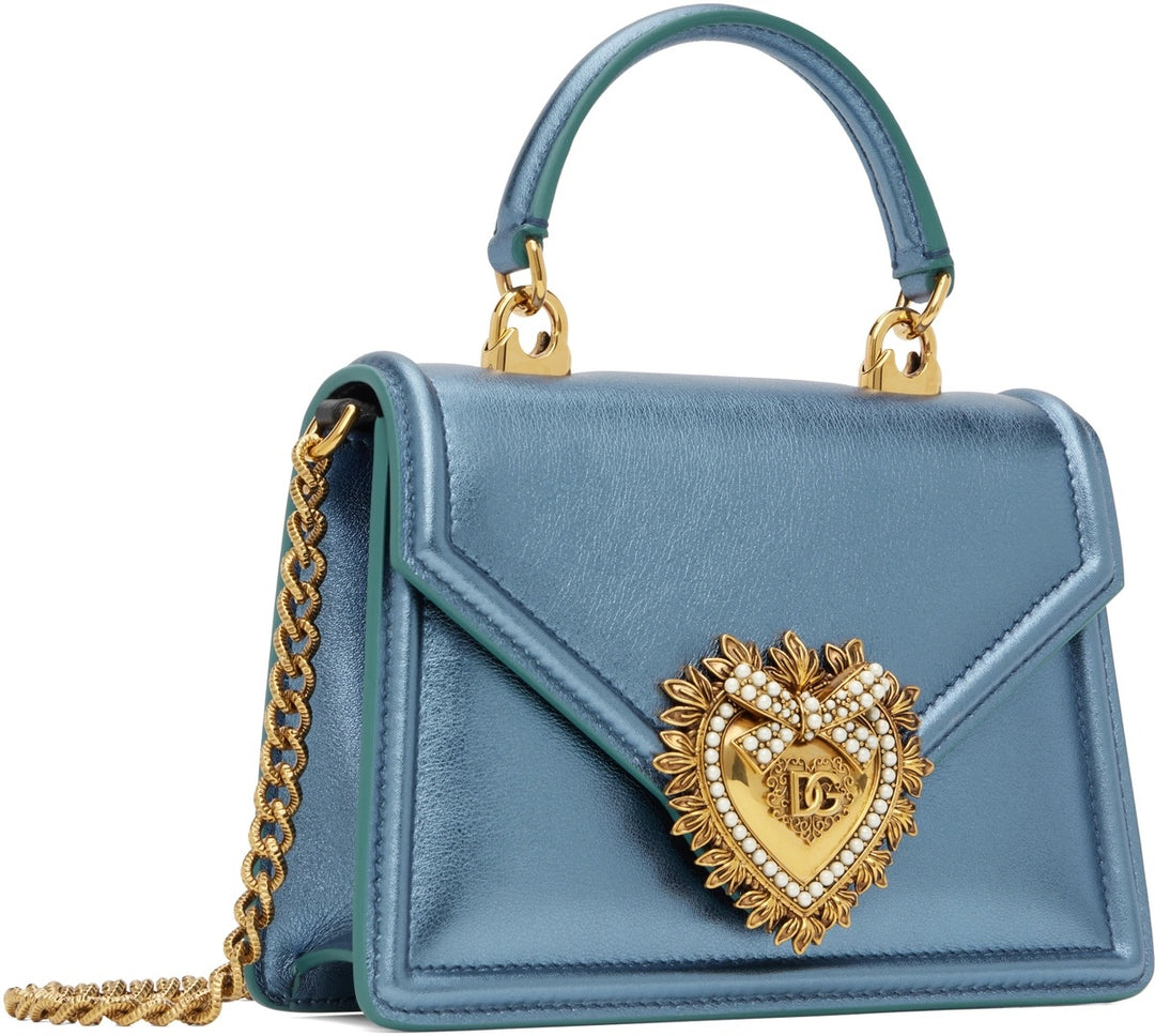DOLCE &amp; GABBANA LAMINATED CALFSKIN DEVOTION RHINESTONE CHAIN BAG