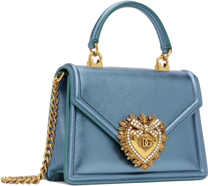DOLCE &amp; GABBANA LAMINATED CALFSKIN DEVOTION RHINESTONE CHAIN BAG