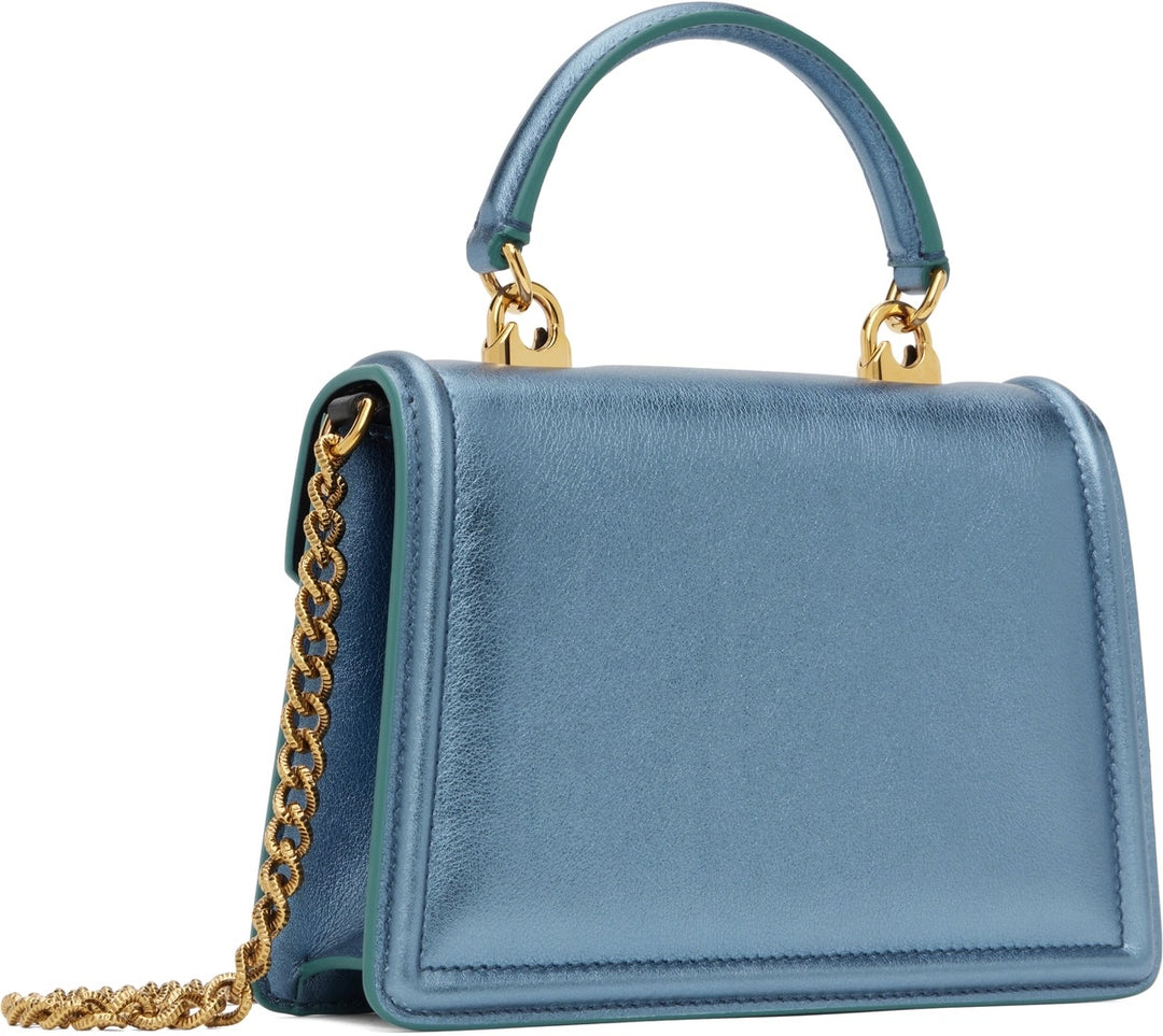 DOLCE &amp; GABBANA LAMINATED CALFSKIN DEVOTION RHINESTONE CHAIN BAG