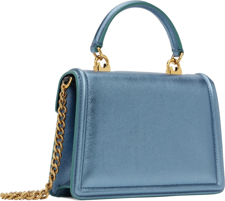 DOLCE &amp; GABBANA LAMINATED CALFSKIN DEVOTION RHINESTONE CHAIN BAG
