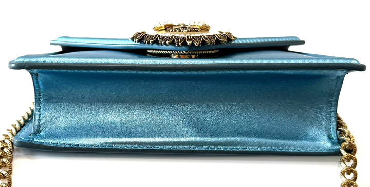 DOLCE &amp; GABBANA LAMINATED CALFSKIN DEVOTION RHINESTONE CHAIN BAG