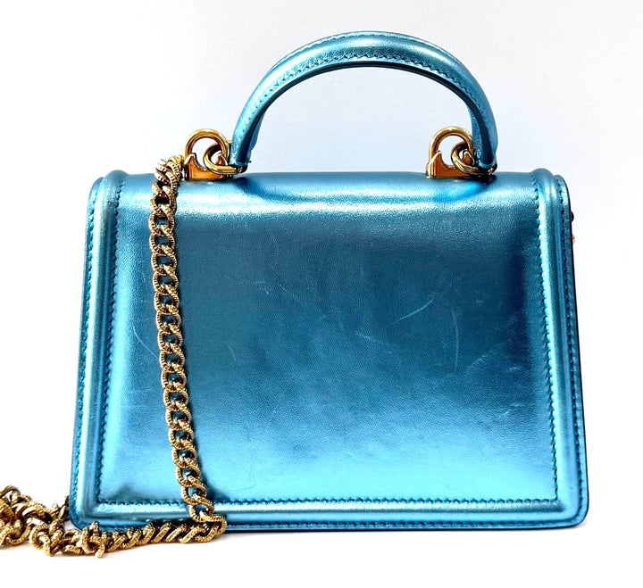 DOLCE &amp; GABBANA LAMINATED CALFSKIN DEVOTION RHINESTONE CHAIN BAG