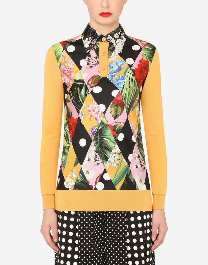 DOLCE &amp; GABBANA MULTICOLOR PATCHWORK SILK CASHMERE HENLEY SWEATER