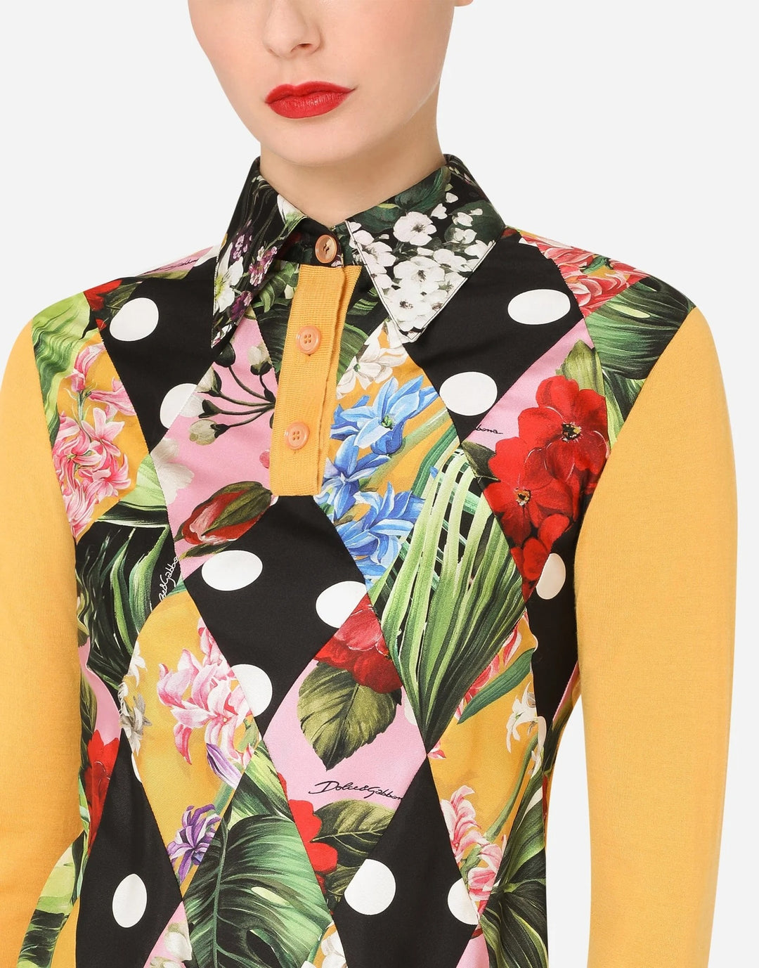 DOLCE &amp; GABBANA MULTICOLOR PATCHWORK SILK CASHMERE HENLEY SWEATER