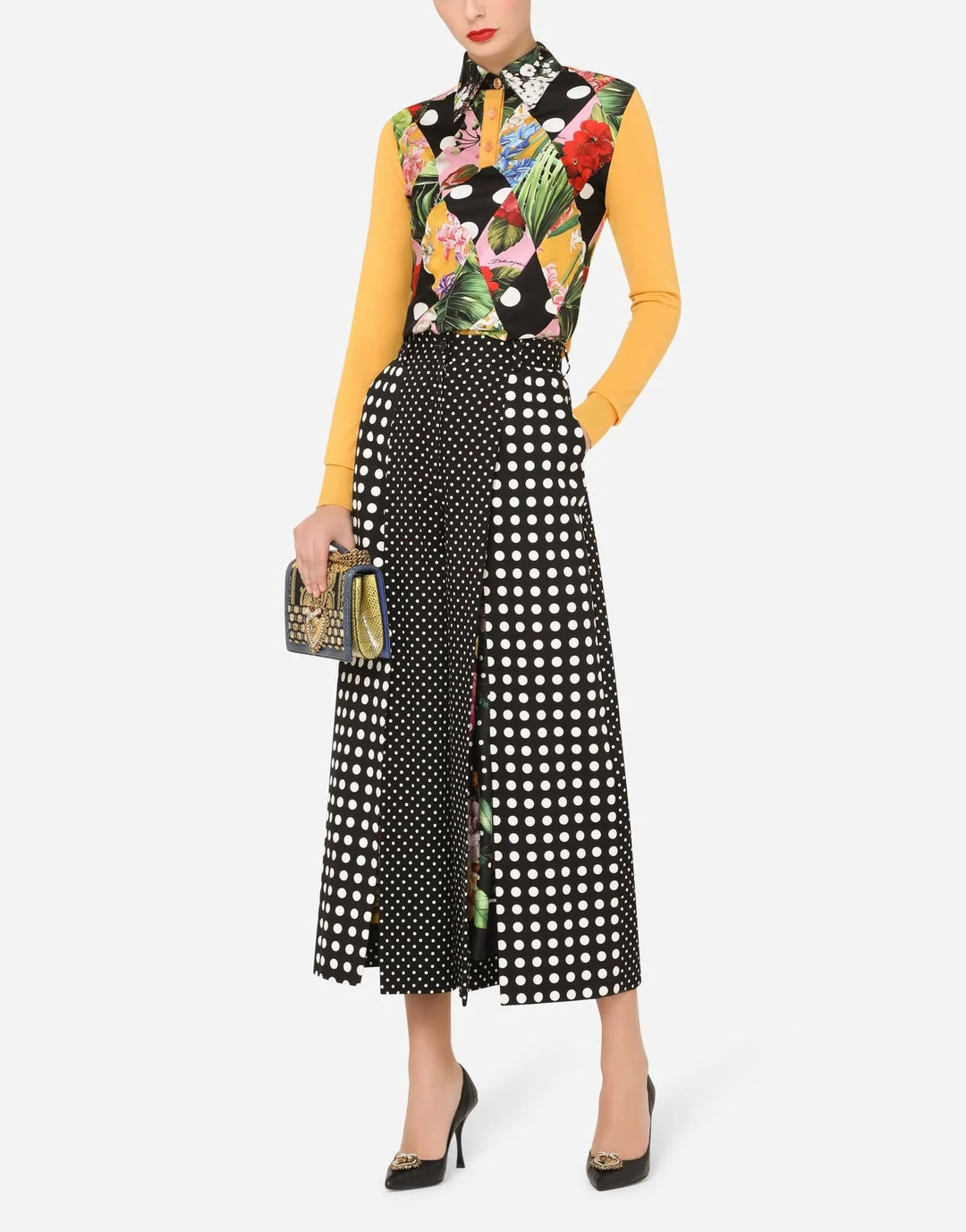 DOLCE &amp; GABBANA MULTICOLOR PATCHWORK SILK CASHMERE HENLEY SWEATER