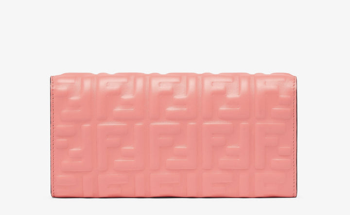 【関税&送料込】Fendi Pink Nappa Leather Baguette Wallet Baguette Continental Wallet With Chain Leather Pink | Fendi