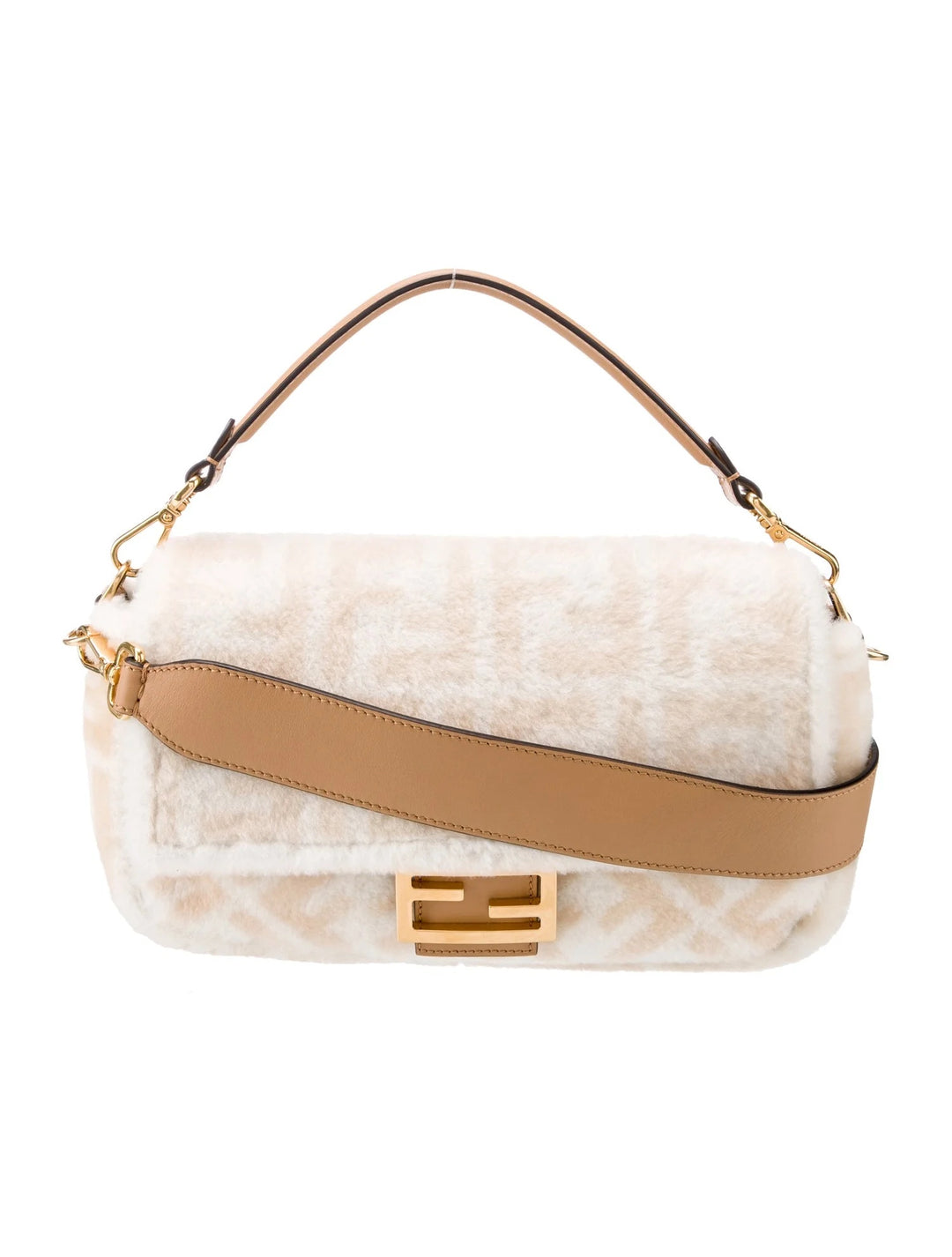 FENDI BAGUETTE NM ZUCCA MEDIUM SHEARLING BAG