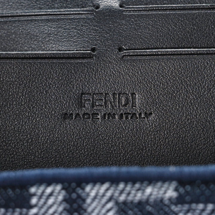 FENDI FF BLUE JACQUARD AND LEATHER SOFT TRUNK BAGUETTE BAG