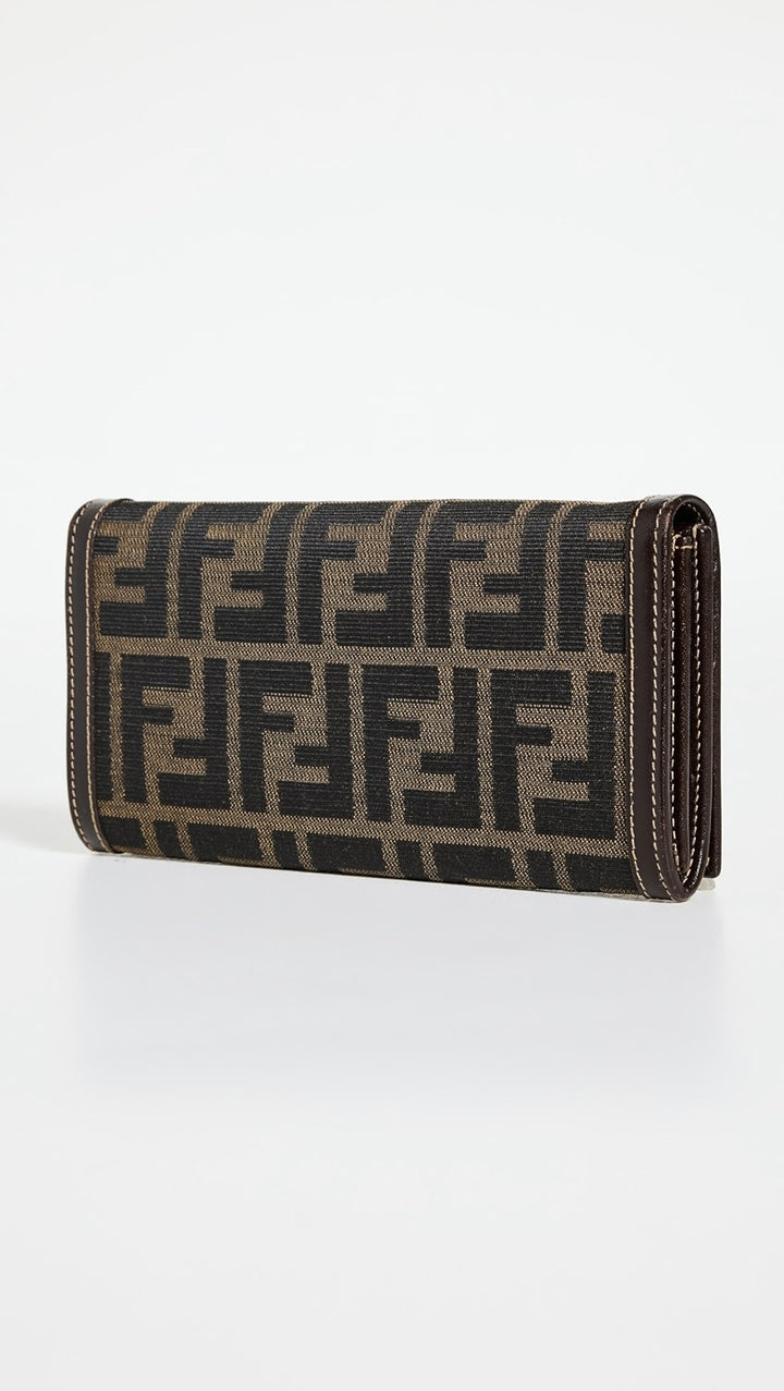 FENDI FF BROWN ZUCCA LONG FLAP WALLET