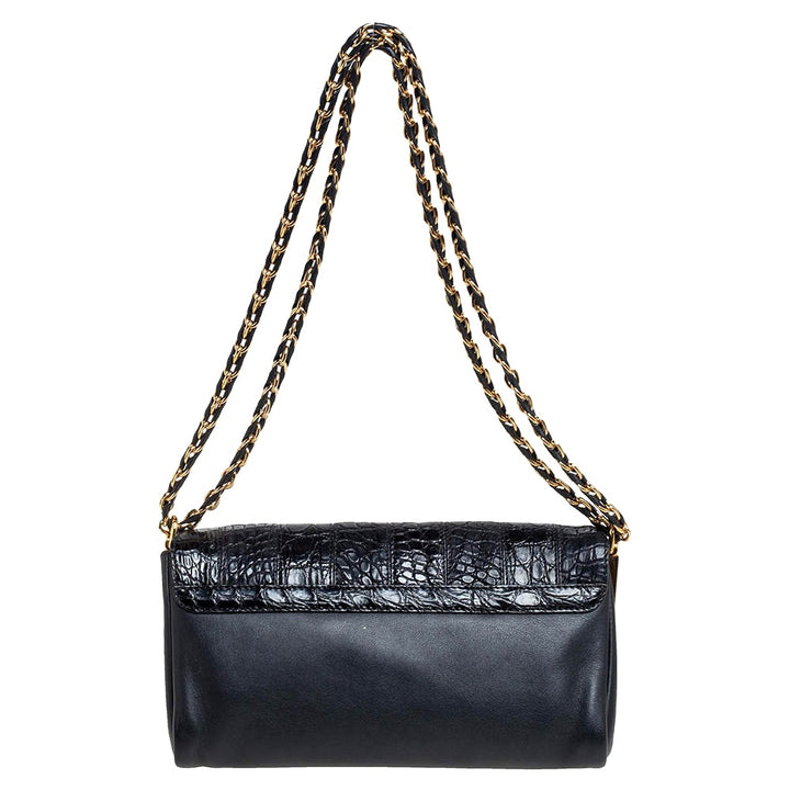 FENDI CLAUDIA CROC EMBOSSED CALFSKIN LEATHER SHOULDER BAG