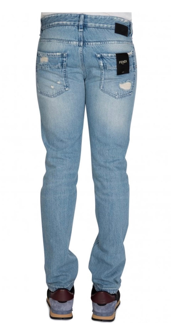FENDI DISTRESSED FF LOGO JEANS