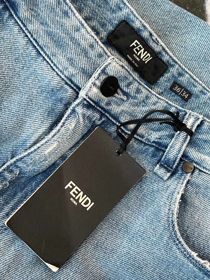FENDI DISTRESSED FF LOGO JEANS