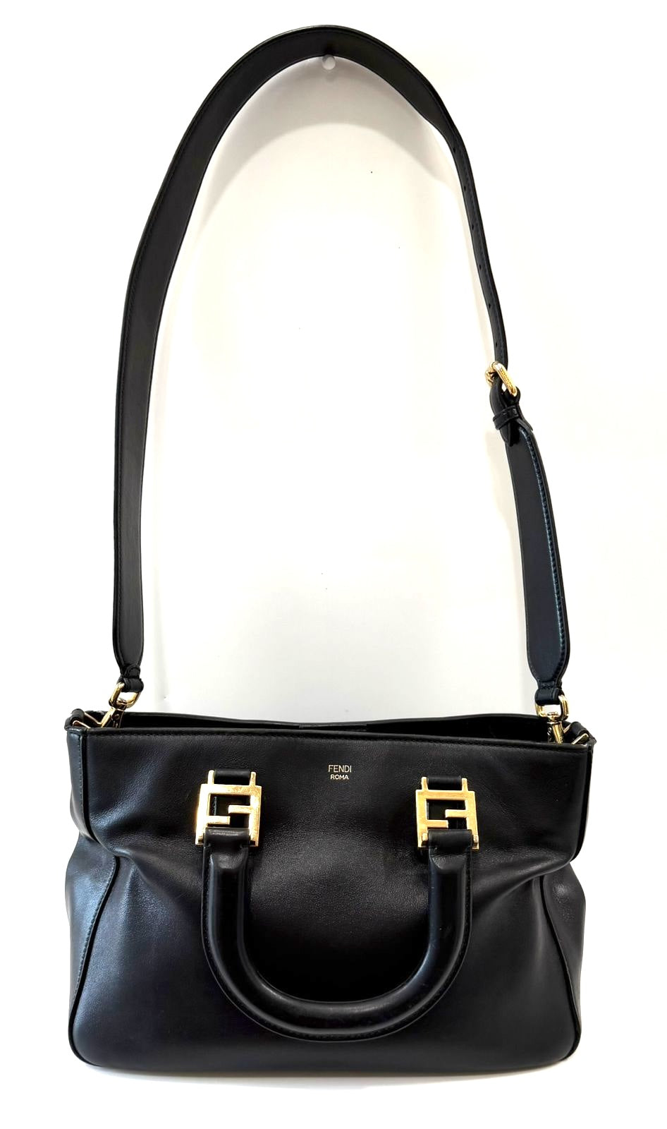 FENDI FF VITELLO GLACIER CALFSKIN LEATHER SMALL SATCHEL BAG