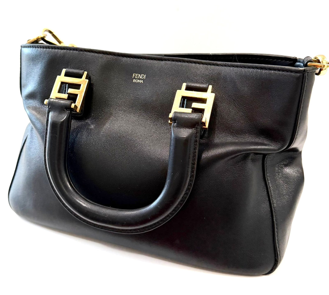 FENDI FF VITELLO GLACIER CALFSKIN LEATHER SMALL SATCHEL BAG