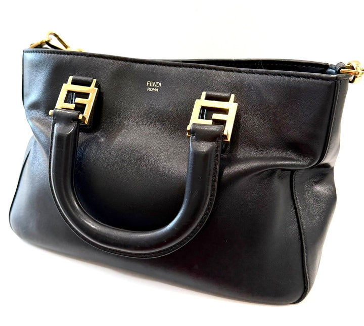 FENDI FF VITELLO GLACIER CALFSKIN LEATHER SMALL SATCHEL BAG
