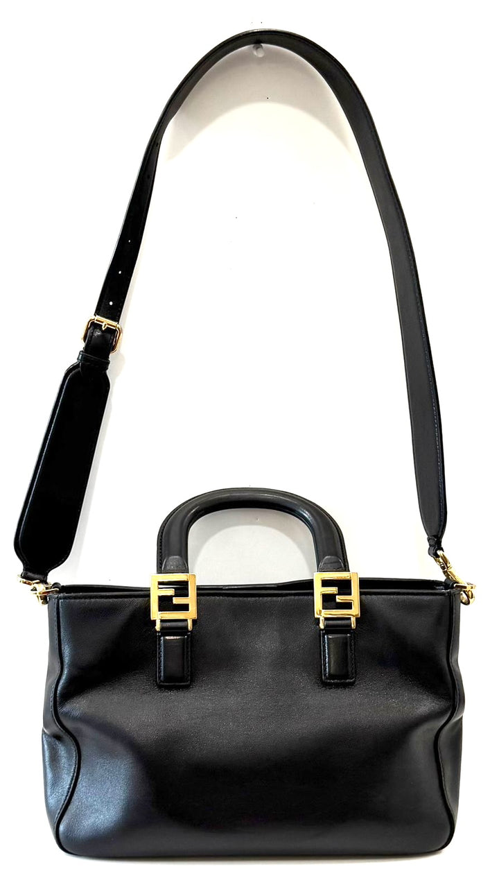 FENDI FF VITELLO GLACIER CALFSKIN LEATHER SMALL SATCHEL BAG