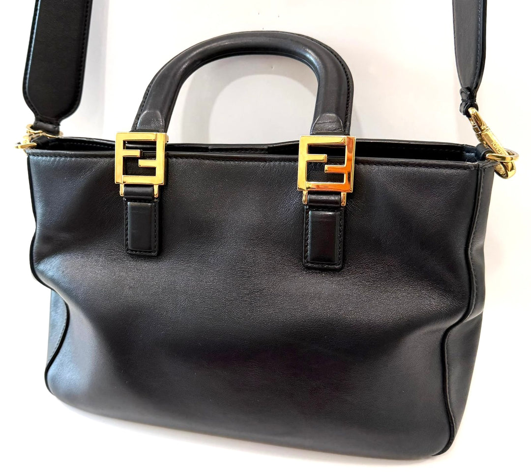 FENDI FF VITELLO GLACIER CALFSKIN LEATHER SMALL SATCHEL BAG