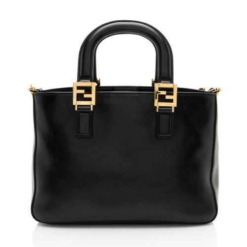 FENDI FF VITELLO GLACIER CALFSKIN LEATHER SMALL SATCHEL BAG
