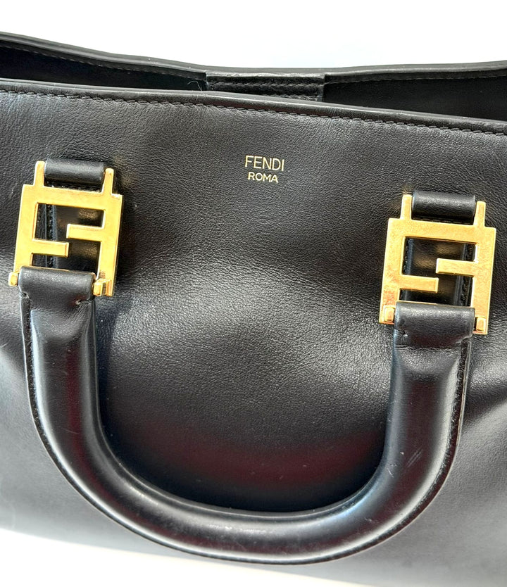 FENDI FF VITELLO GLACIER CALFSKIN LEATHER SMALL SATCHEL BAG