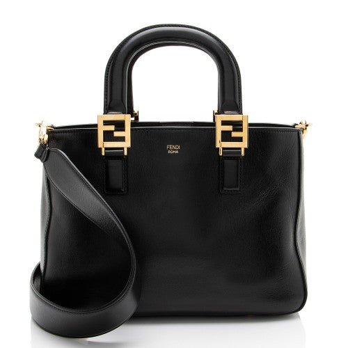 FENDI FF VITELLO GLACIER CALFSKIN LEATHER SMALL SATCHEL BAG