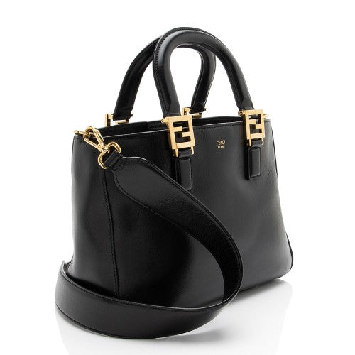 FENDI FF VITELLO GLACIER CALFSKIN LEATHER SMALL SATCHEL BAG