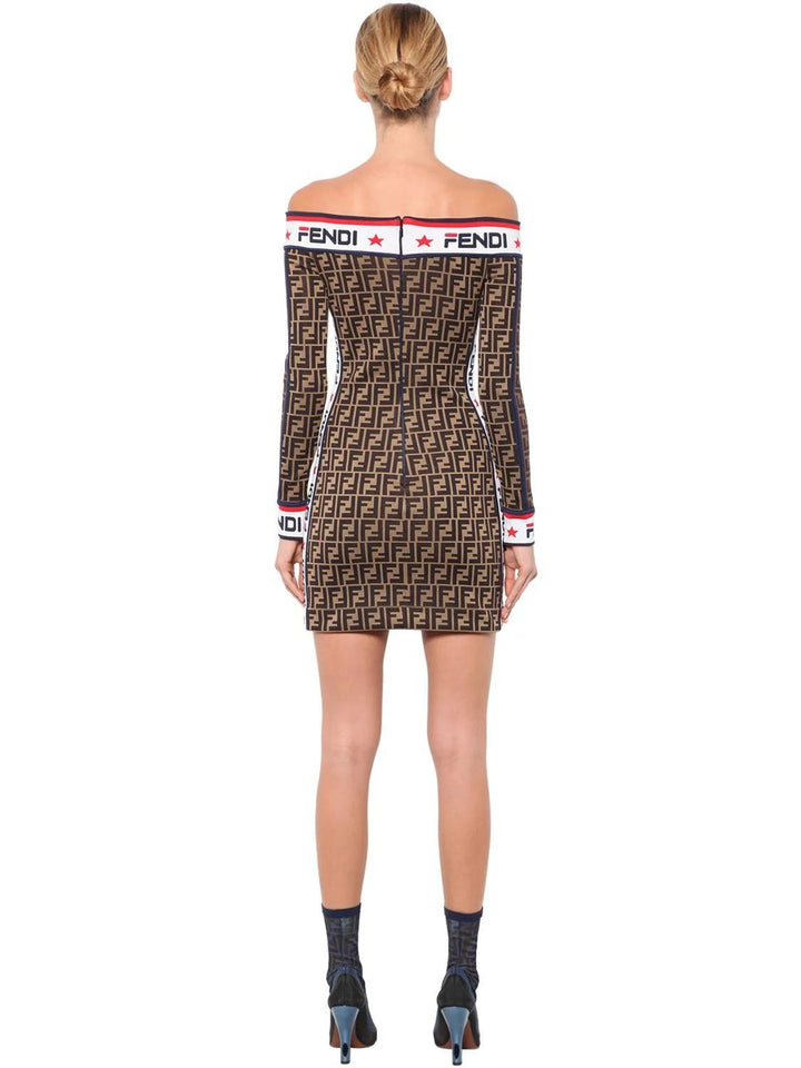 FENDI X FILA MANIA OFF-THE-SHOULDER PRINTED COTTON-BLEND MINI DRESS
