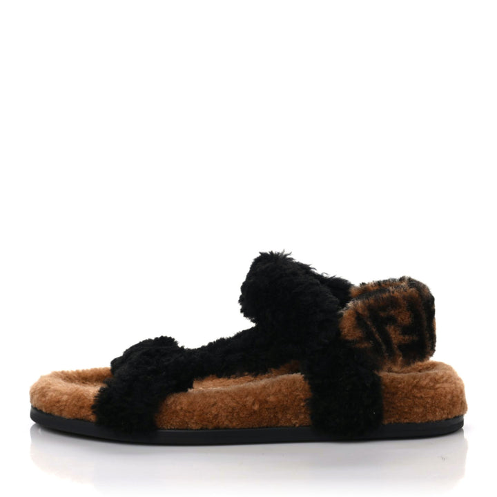 FENDI FEEL FF LOGO SHEARLING SANDALS