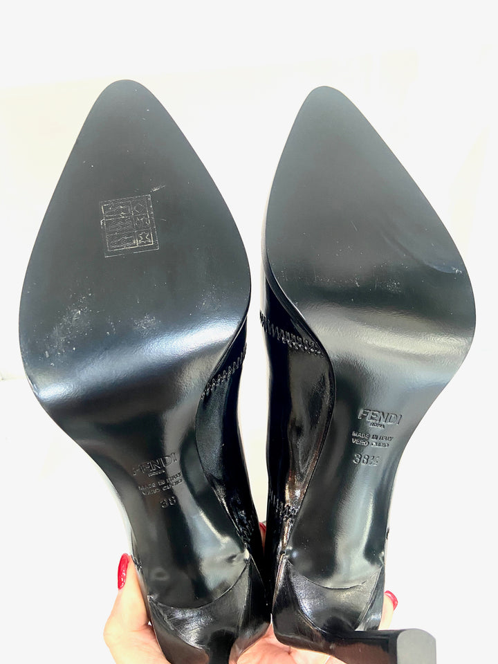 FENDI FFRAME NEOPRENE GLOSSY ANKLE BOOTS