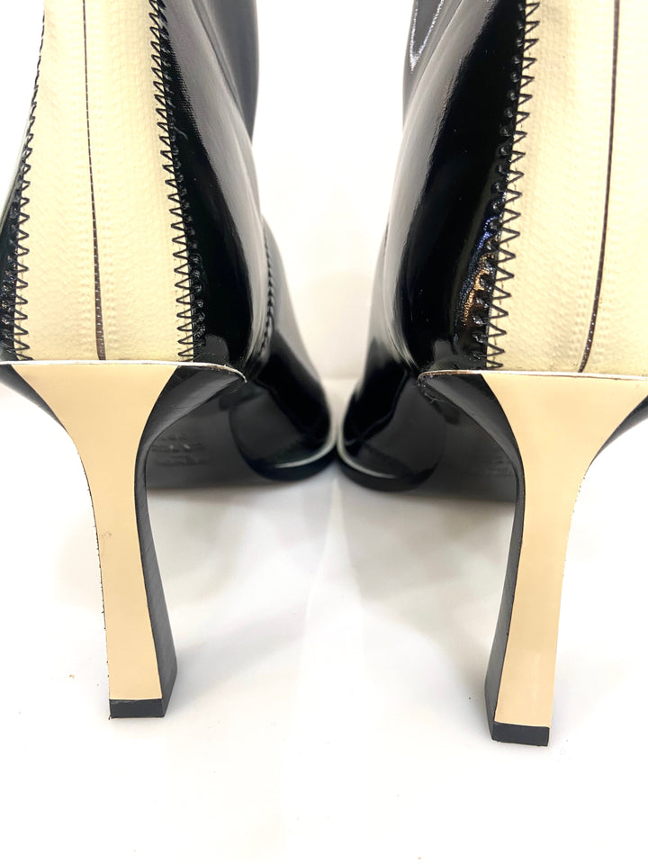 FENDI FFRAME NEOPRENE GLOSSY ANKLE BOOTS