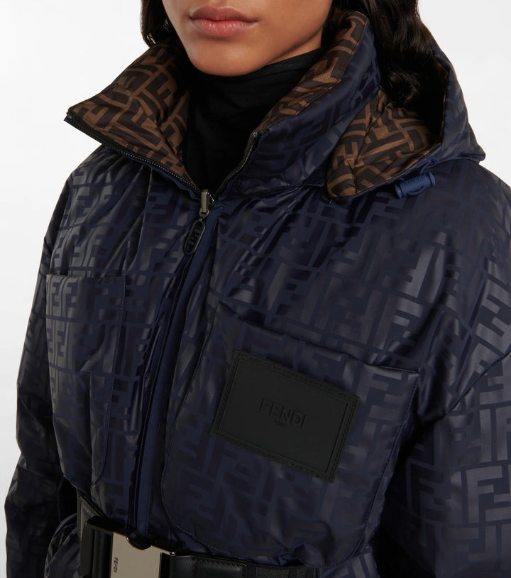 FENDI FF LOGO REVERSIBLE HOODED SKI JACKET