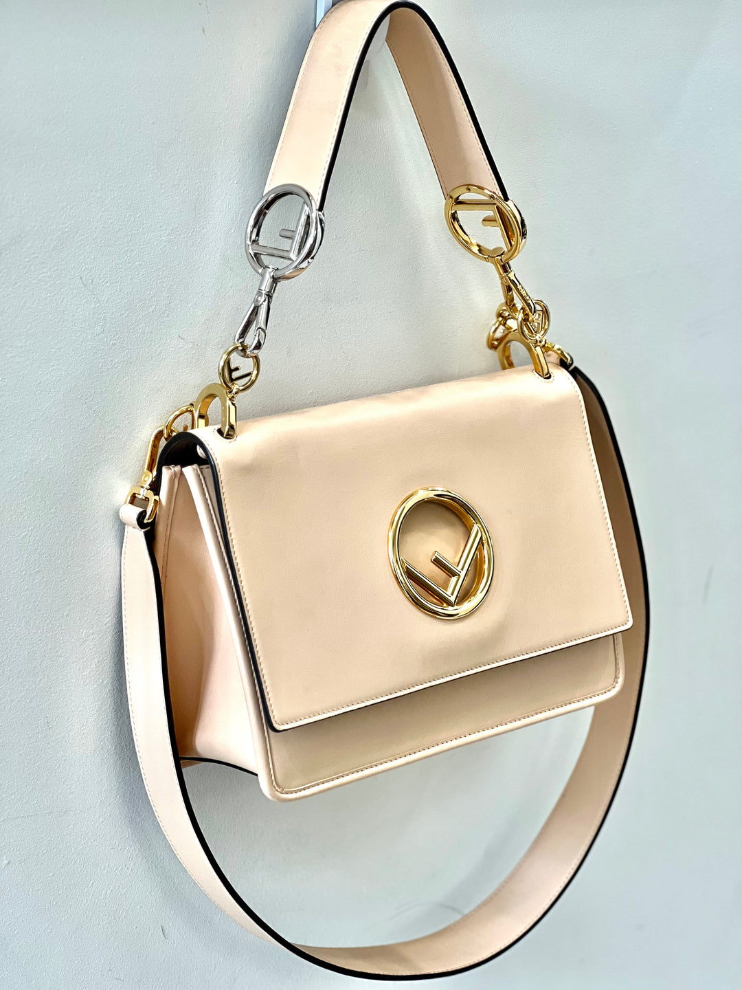 FENDI KAN I SMALL CALFSKIN LEATHER SHOULDER BAG