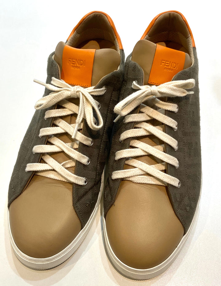 FENDI FF LOGO JACQUARD CALFSKIN LEATHER SNEAKERS
