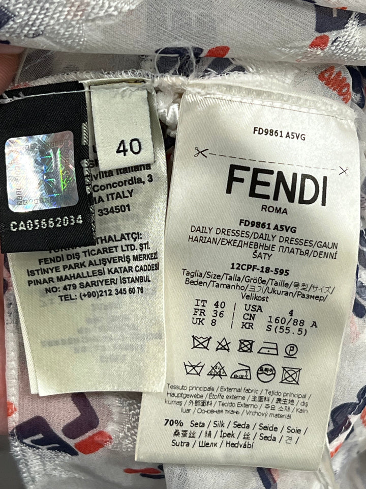 FENDI X FILA MANIA LOGO PRINT SILK BLEND DRESS