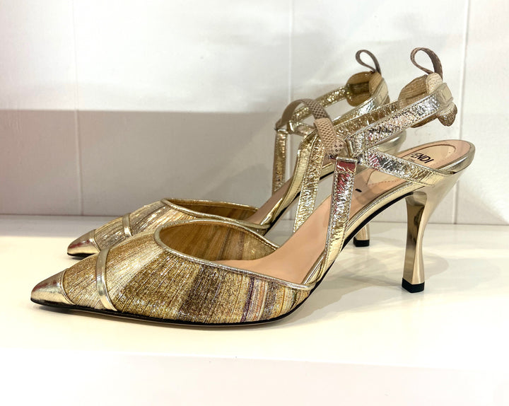 FENDI METALLIC GOLD COLIBRI SANDALS