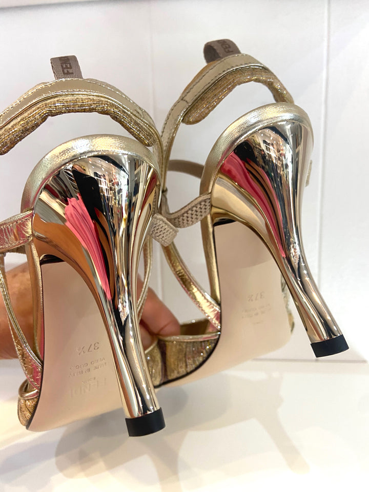 FENDI METALLIC GOLD COLIBRI SANDALS