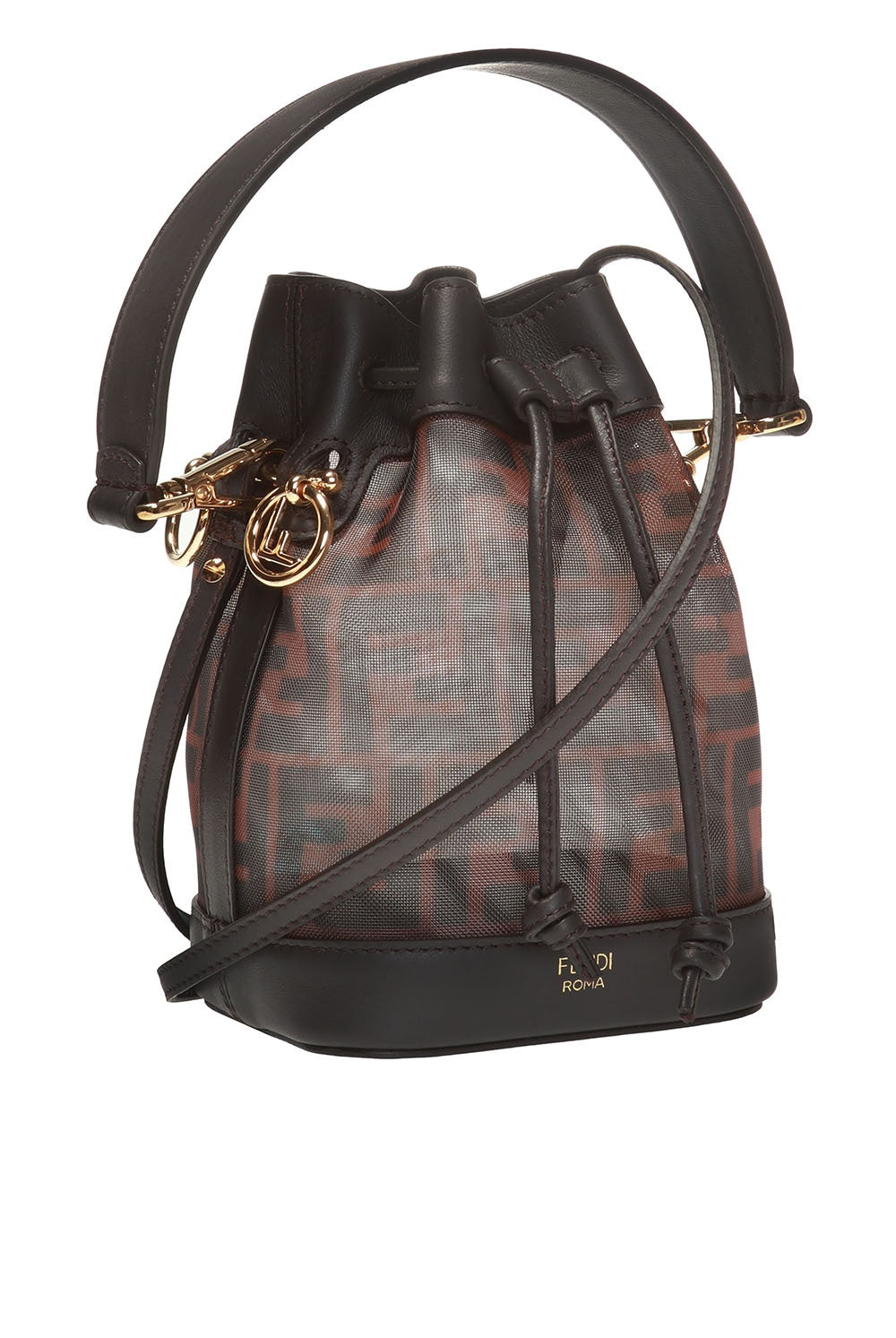 Fendi Mini Mon Tresor Bucket Bag In ROMA Logo Calf Leather Cherry