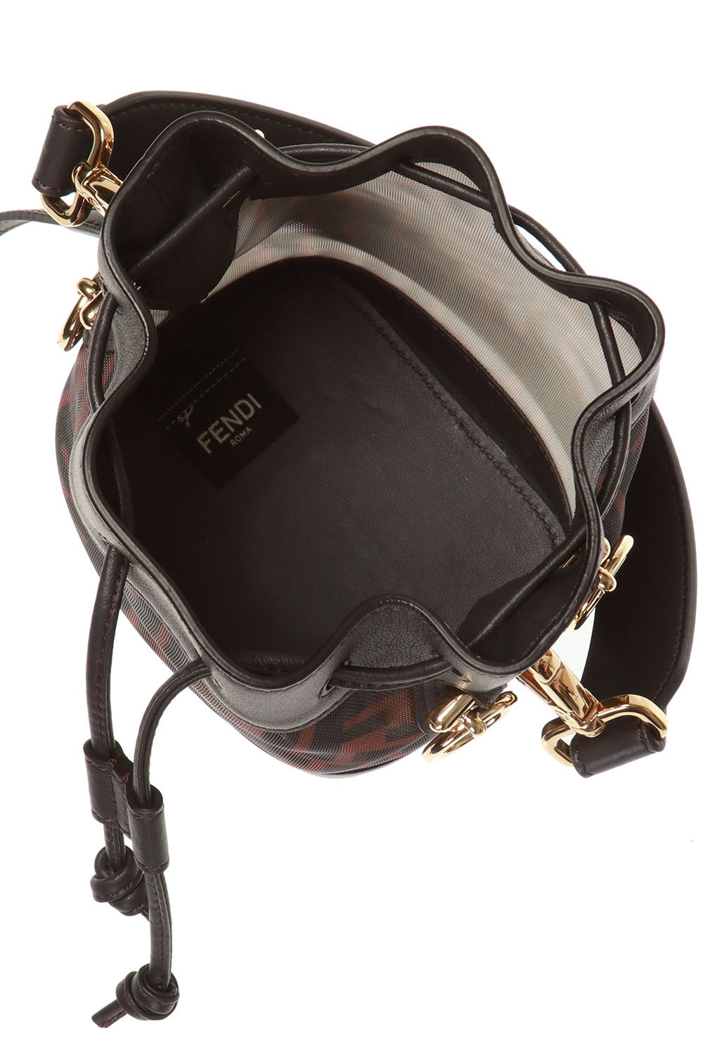Fendi Vitello Liberty F Is Fendi FF 1974 Embossed Mini Mon Tresor Bucket Bag Black