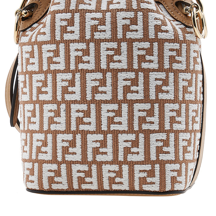 FENDI MINI MON TRESOR RAFFIA &amp; LEATHER BUCKET BAG
