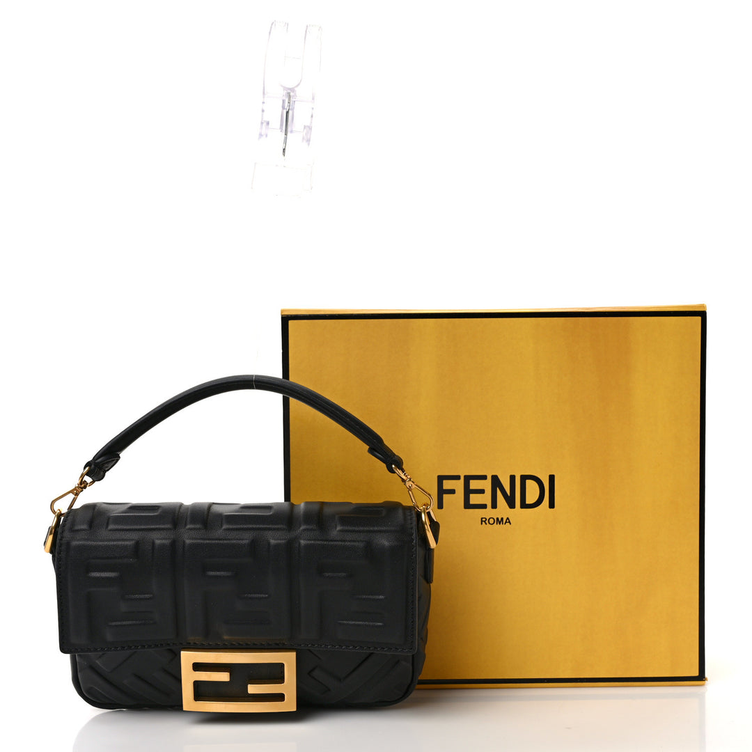 FENDI FF 1974 EMBOSSED NAPPA LEATHER MINI BAGUETTE BAG